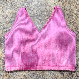 90 Degree by Reflex V-Neck Ribbed Pink Crop Tank Top